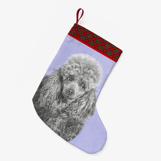 Petite Chaussette De Noël Poodé Jouet miniature Argent gris bleu Chien Art (Devant (Accrochage))