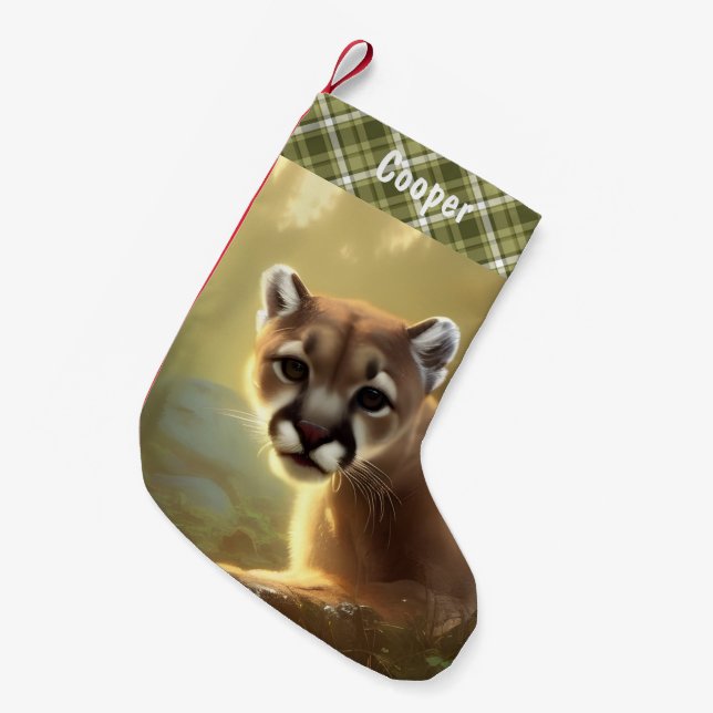 Petite Chaussette De Noël Portrait de jeune cougar Faune Personnalisé (Devant (Accrochage))