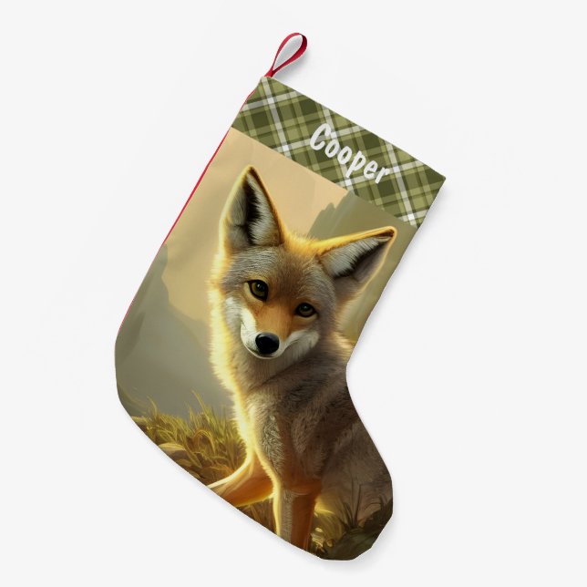Petite Chaussette De Noël Portrait de la faune Coyote Pup Personnalisé (Devant (Accrochage))