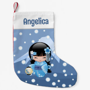 Petite Chaussette De Noël Poupée Kokeshi d'hiver - Blue Mountain Geisha Girl