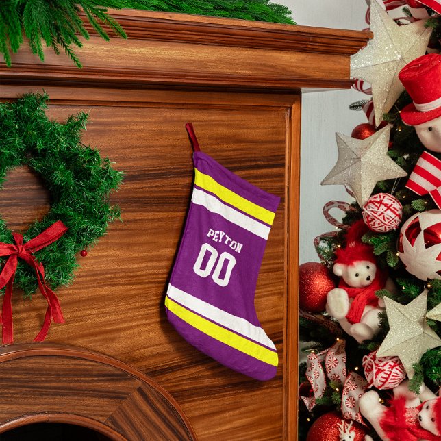 Petite Chaussette De Noël Pourpre, or et équipe de football blanche (Créateur téléchargé)