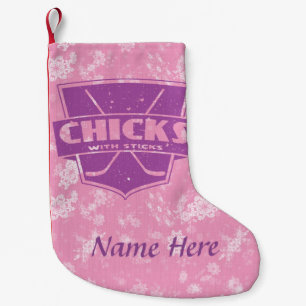 Petite Chaussette De Noël Poussins de hockey avec bâtons Noël Stocker