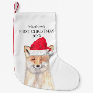 Petite Chaussette De Noël Premier Noël de bébé Renard Aquarelle Forêt Garçon