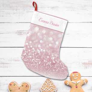 Petite Chaussette De Noël Premier Noël de la petite fille rose étincelante