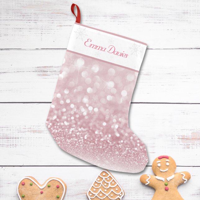 Petite Chaussette De Noël Premier Noël de la petite fille rose étincelante (Pink Sparkle Baby Girl's First Christmas Small Christmas Stocking)