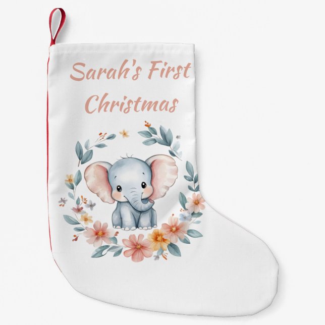 Petite Chaussette De Noël Premier Noël du bébé mignonne Elemphant Floral (Devant)
