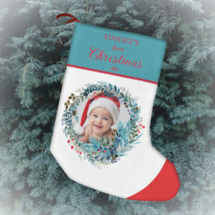 Petite Chaussette De Noël Première couronne d'aquarelle de Noël pour bébé