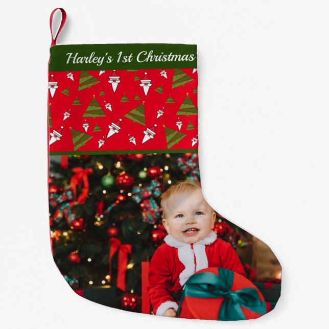 Petite Chaussette De Noël Première photo de Noël de bébé Monogramme mignon (Devant)