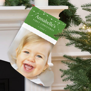 Petite Chaussette De Noël Première photo de Noël du bébé Vert