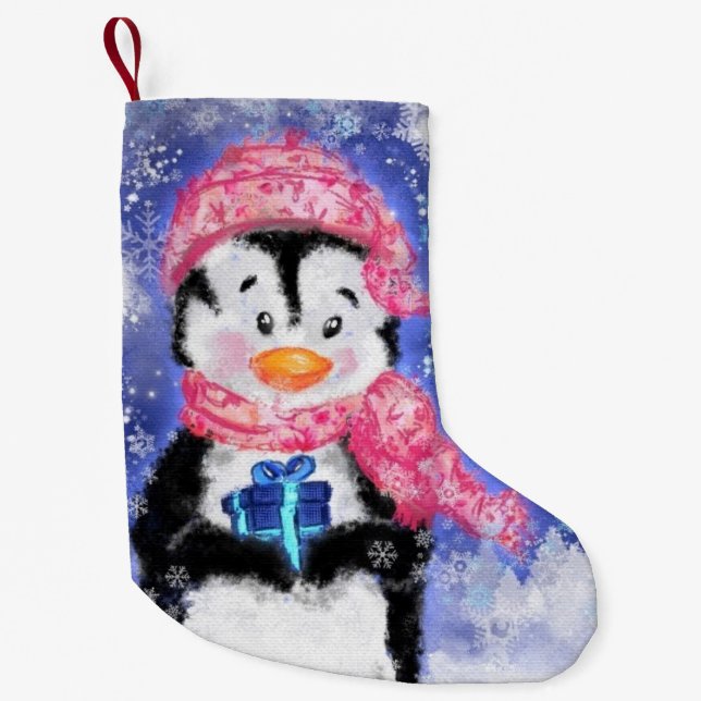 Petite Chaussette De Noël Prise de Noël de pingouin (Devant)