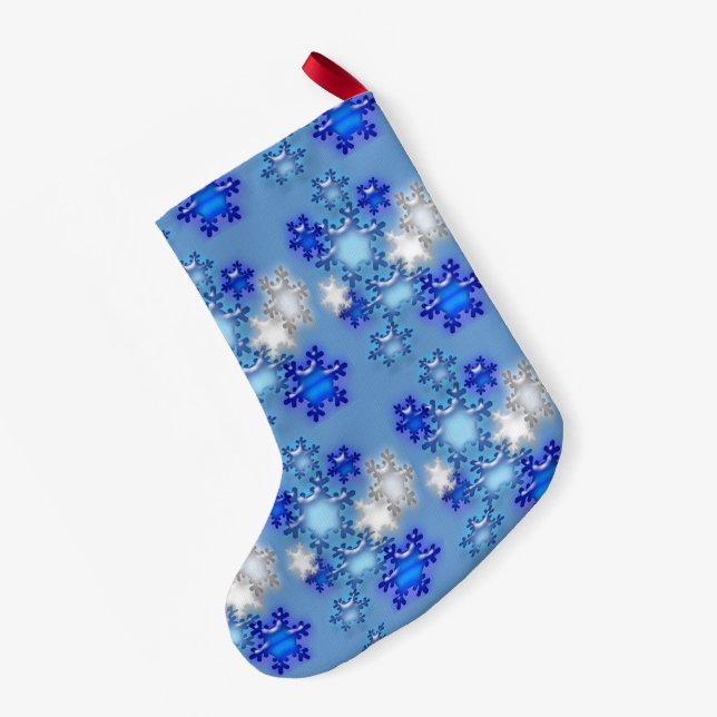 Petite Chaussette De Noël Prise en charge de Noël - Snowflakes sur Blue (Dos (Accrochage))