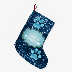 Petite Chaussette De Noël Puppy Paws Blue Faux Parties scintillant