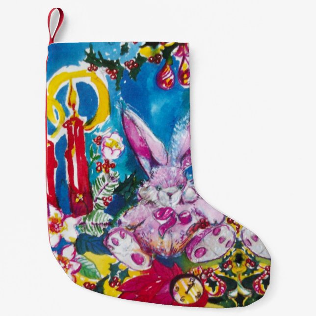 PETITE CHAUSSETTE DE NOËL RABIT ROSE, BOUGIES DE NOËL ET HOLLYBERRIES (Devant)