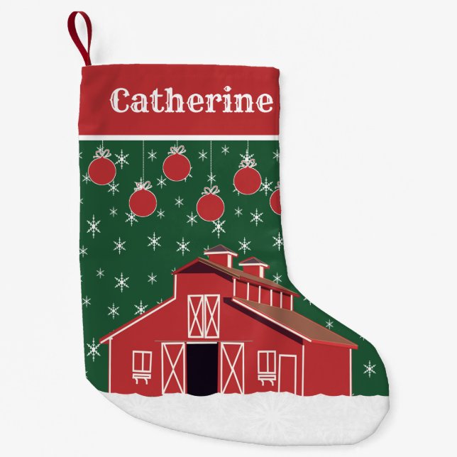 Petite Chaussette De Noël Ranch rouge occidental de ferme de grange (Devant)