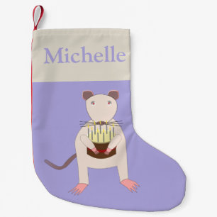 Petite Chaussette De Noël Rat de Siamese avec gâteau d'anniversaire Nom pers
