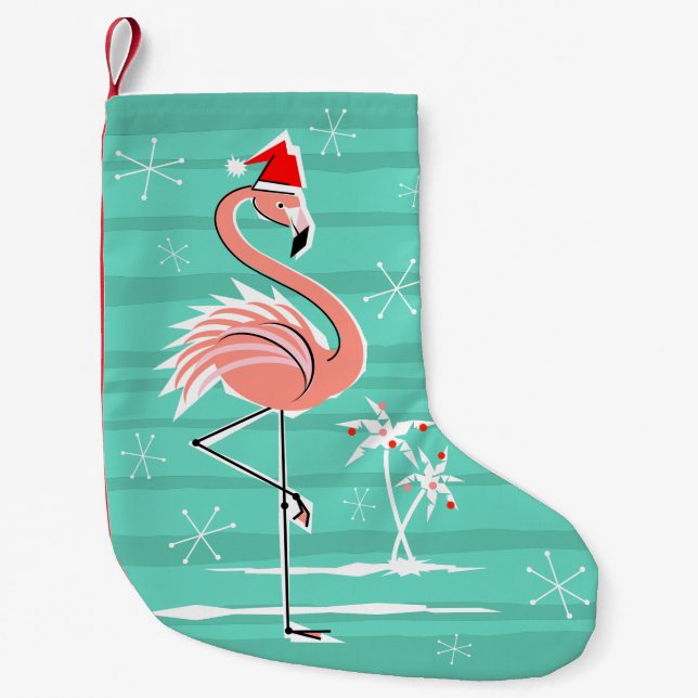 Petite Chaussette De Noël Rayure de Flamant rose de Noël stockant un (Devant)