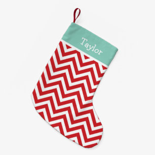 Petite Chaussette De Noël Red et Aqua Holiday Chevron Monogram