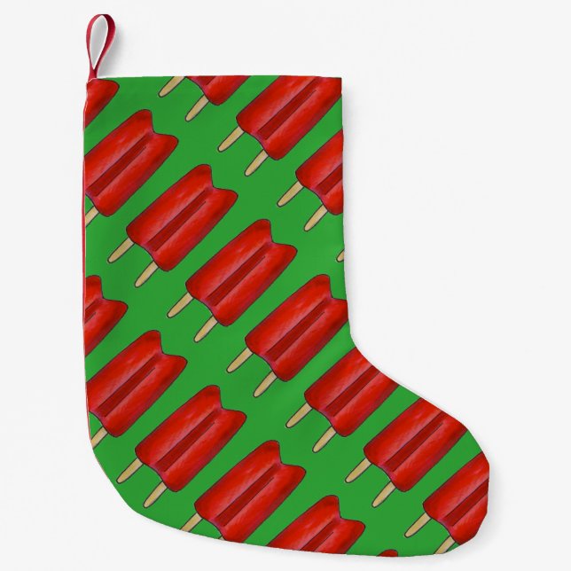 Petite Chaussette De Noël Red Green Cherry Twin Pop Popsicles Ice Lolly (Devant)