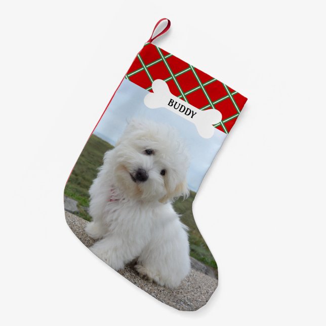 Petite Chaussette De Noël Red Green Lines Chien Bone Pet Photo (Devant (Accrochage))