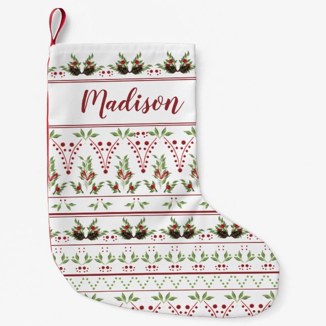 Petite Chaussette De Noël Red Green Nordic Pinecone Motif personnalisé (Devant)