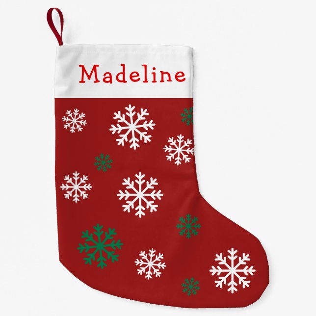 Petite Chaussette De Noël Red Green Snow Flakes Nom mignon (Devant)