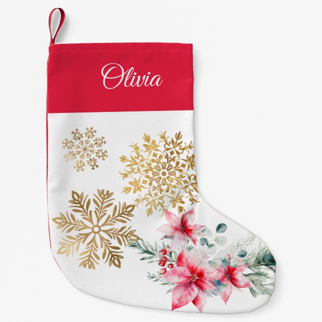 Petite Chaussette De Noël Red Poinsettia Fleur Noël Soirée (Devant)