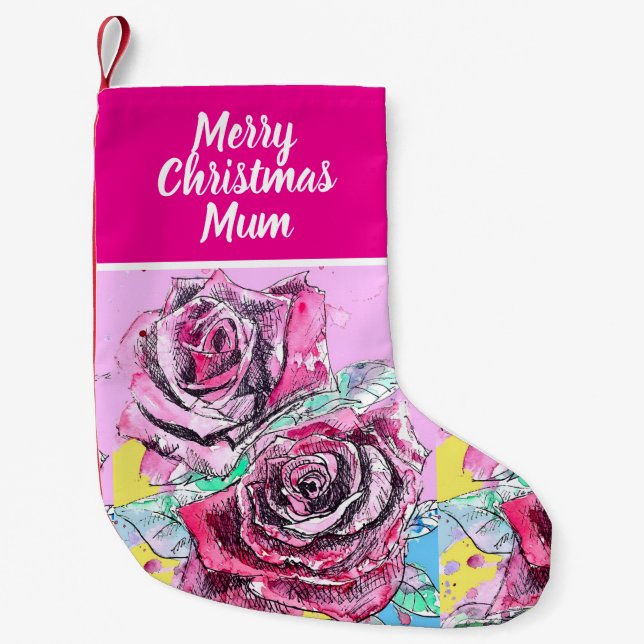 Petite Chaussette De Noël Red Rose Flowers Roses Floral Flower Christmas (Devant)