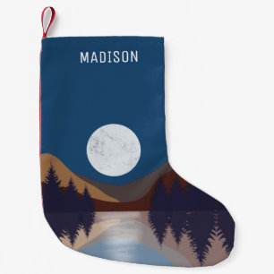 Petite Chaussette De Noël Réflexion de la lune de la forêt Abstraite rustiqu