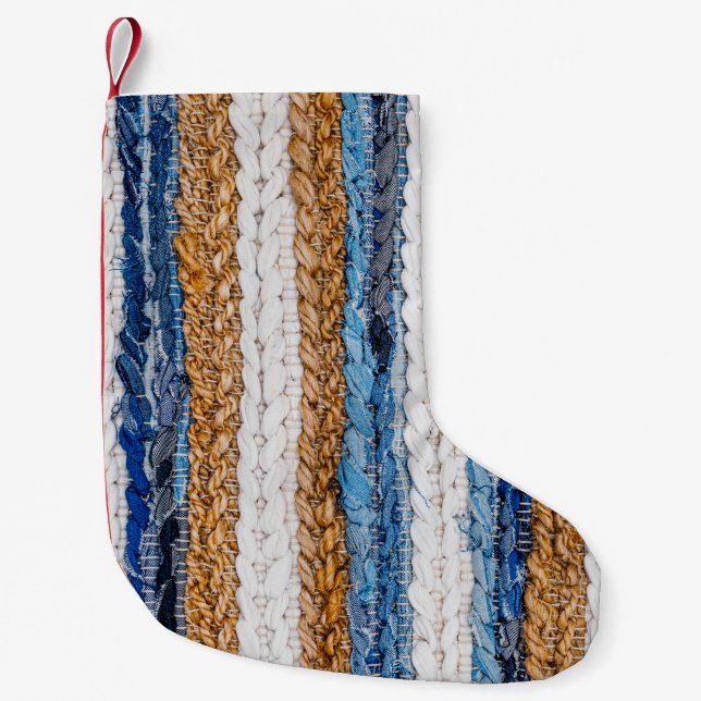 Petite Chaussette De Noël Rein patchwork : jean recyclé tapis. (Devant)