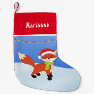 Petite Chaussette De Noël Renard neige mignon à Santa Hat