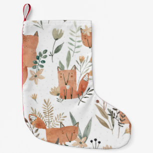 Petite Chaussette De Noël Renards dans les prés : Aquarelle transparente