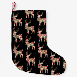 Petite Chaussette De Noël Renne en patchwork brodé de Noël Animal