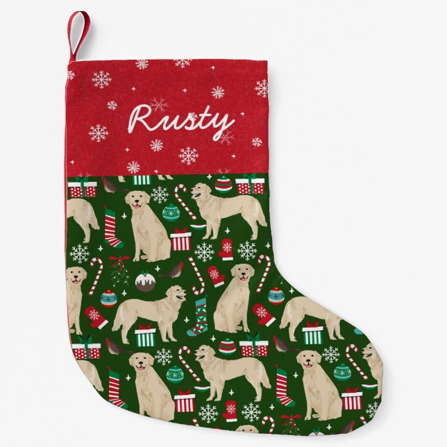 Petite Chaussette De Noël Rensement de nom de chien personnalisé Golden Retr (Devant)