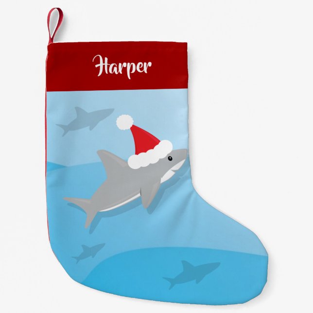 Petite Chaussette De Noël Requin Santa Hat Océan Animaux amusants (Devant)