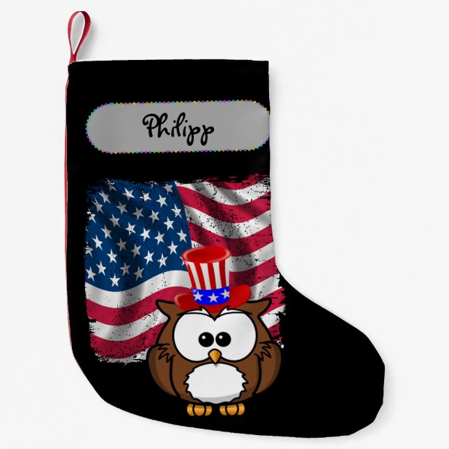 Petite Chaussette De Noël réserve de Noël de hibou patriotique (Devant)