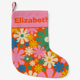 Petite Chaussette De Noël Retro 1960s motif floral coloré avec nom