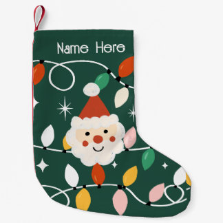 Petite Chaussette De Noël Retro Cute Père Noël avec Fairy Lights Green