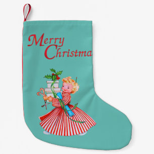 Petite Chaussette De Noël Retro Girl & Presents Joyeux Noël