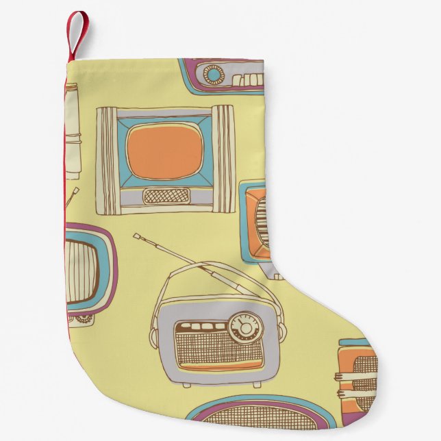 Petite Chaussette De Noël retro tv and radio. seamless pattern (Devant)