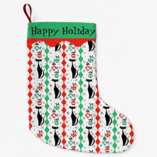 Petite Chaussette De Noël Rétro Xmas Chat Stripe Multi Joyeux Vacances 2 côt