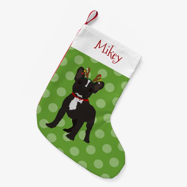 Petite Chaussette De Noël Rindeer French Bulldog Noir Et Blanc (Devant (Accrochage))