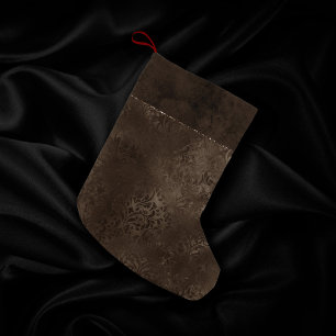Petite Chaussette De Noël Romance en bronze de minuit   Satiny Grunge Damask