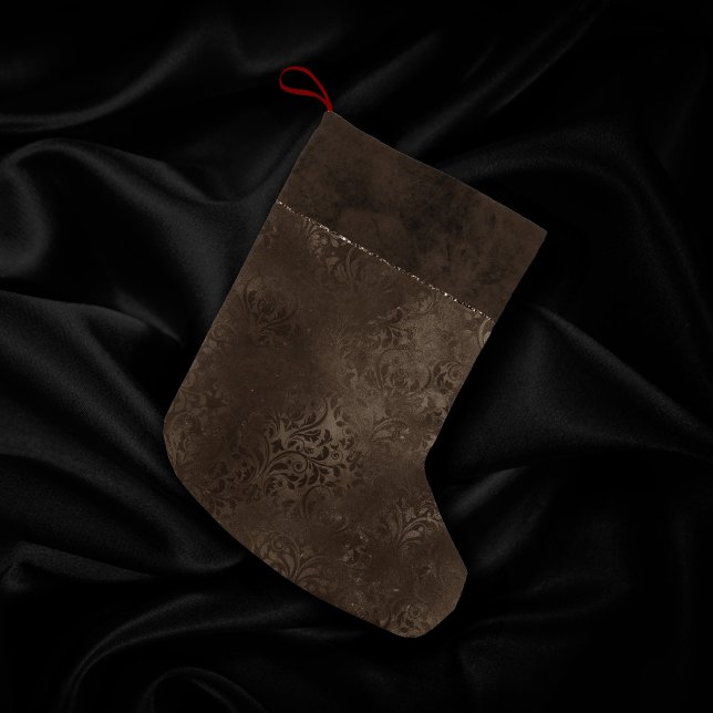 Petite Chaussette De Noël Romance en bronze de minuit | Satiny Grunge Damask (Créateur téléchargé)