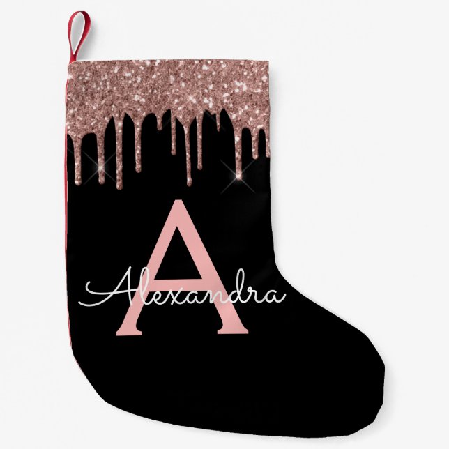 Petite Chaussette De Noël Rose Gold - Blush Pink Black Parties scintillant N (Devant)