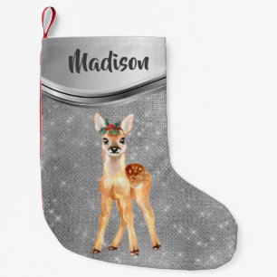 Petite Chaussette De Noël Rose Gold Sparkle Deer Fawn Personnalisé
