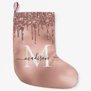 Petite Chaussette De Noël Rose métallique Monogramme Parties scintillant ros