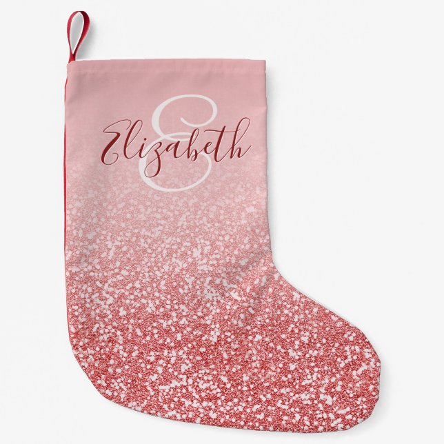 Petite Chaussette De Noël Rose Parties scintillant or Blush Ombre Monogram (Devant)