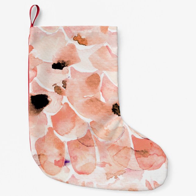 Petite Chaussette De Noël Rose, pivoine, feuille, motif aquarelle. (Devant)