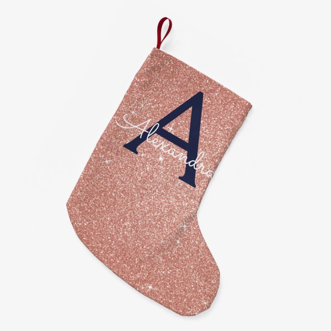 Petite Chaussette De Noël Rose Rose Rose Gold Marine Parties scintillant ble (Devant (Accrochage))