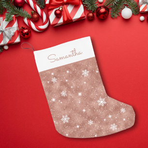 Petite Chaussette De Noël Rose tendance Parties scintillant or Snowflakes Mo